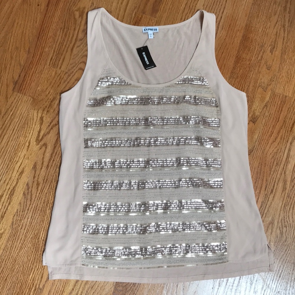 Tan sequin tank size Large